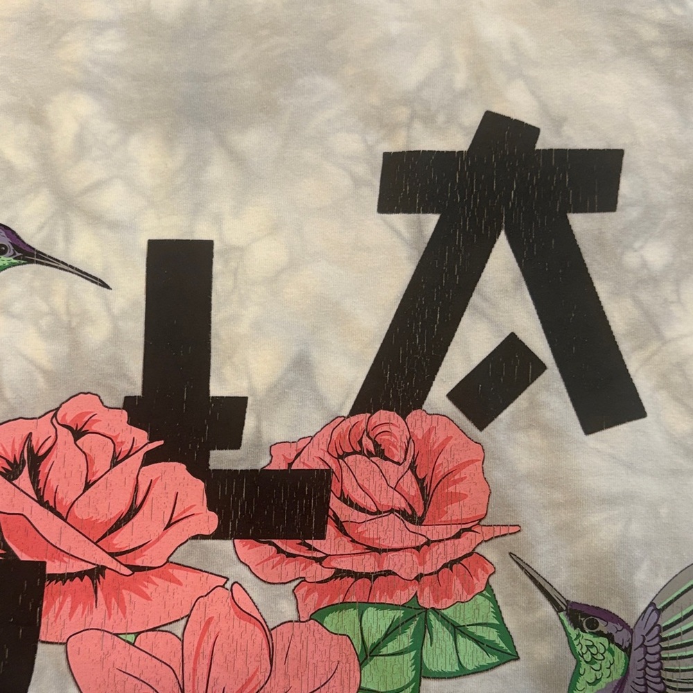 YoungLA Gray Tie-Dye Tee with Pink Roses & Hummingbirds M - Picture 4 of 6